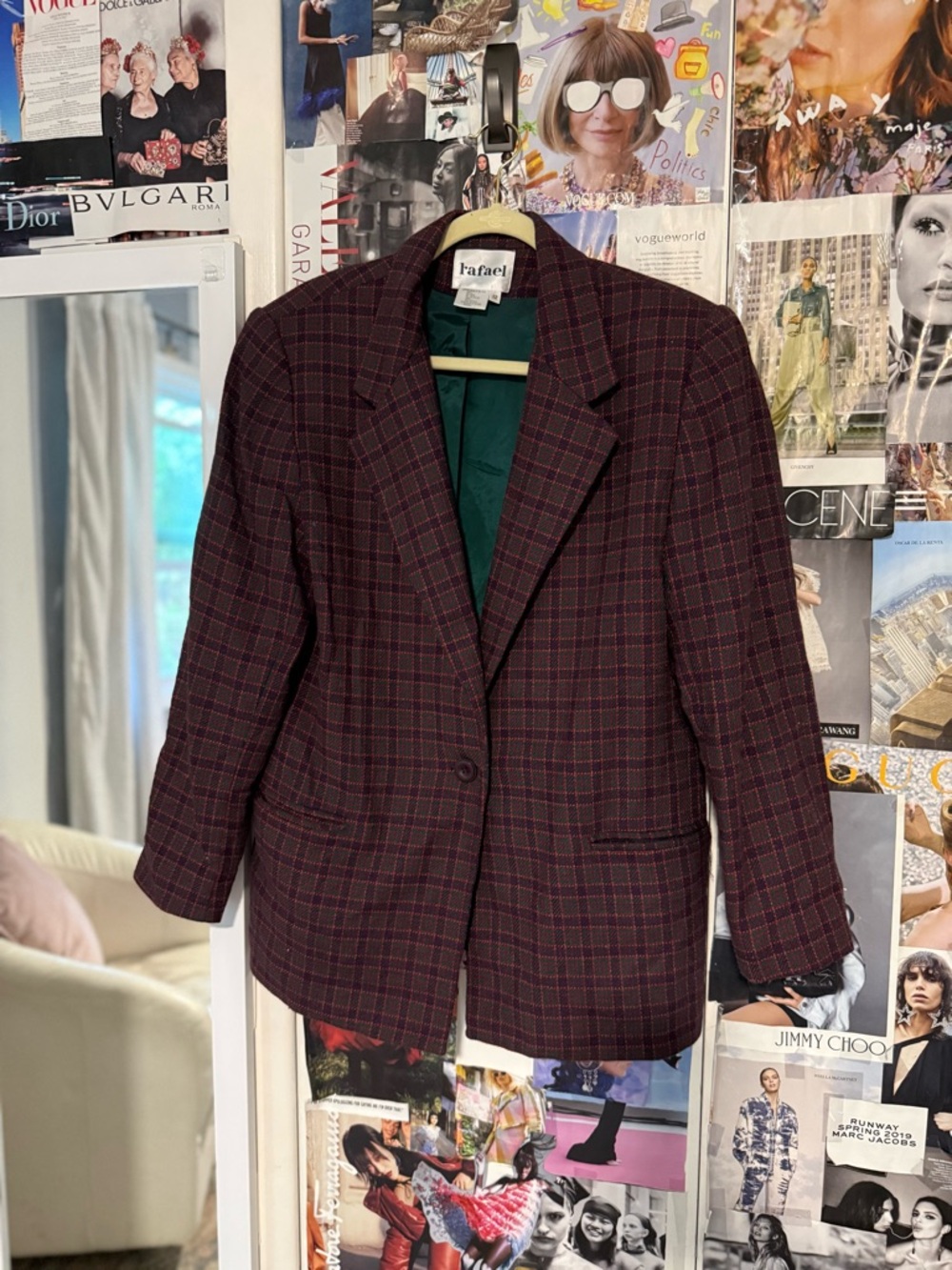 RAFAEL Burgundy Plaid Blazer with Emerald Lining